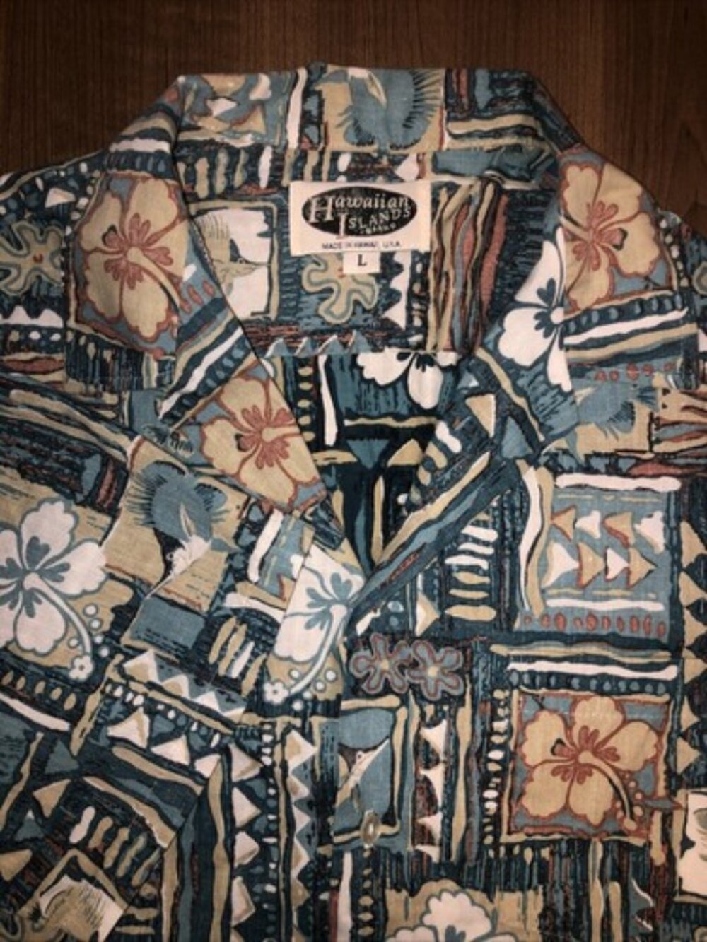 Hawaiian Islands Brand Button Up Shirt - Large Summer Short Sleeve Fish Sea